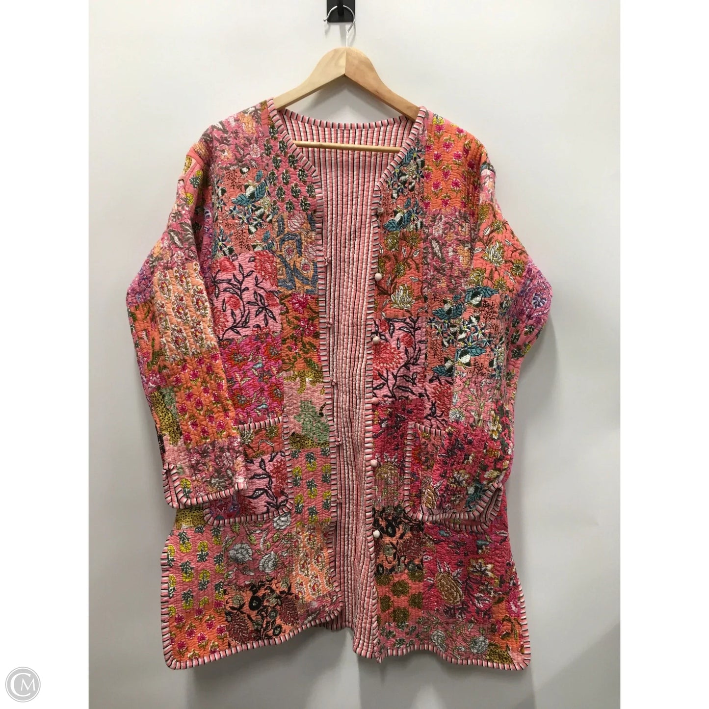 Jacket Puffer & Quilted By Clothes Mentor In Pink & White, Size: L