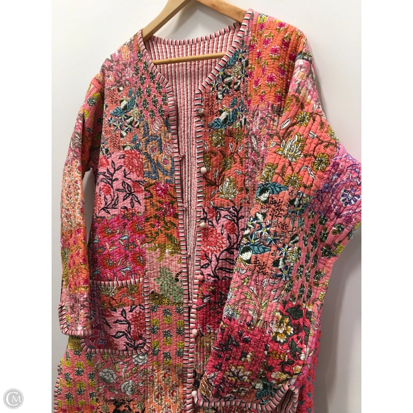 Jacket Puffer & Quilted By Clothes Mentor In Pink & White, Size: L