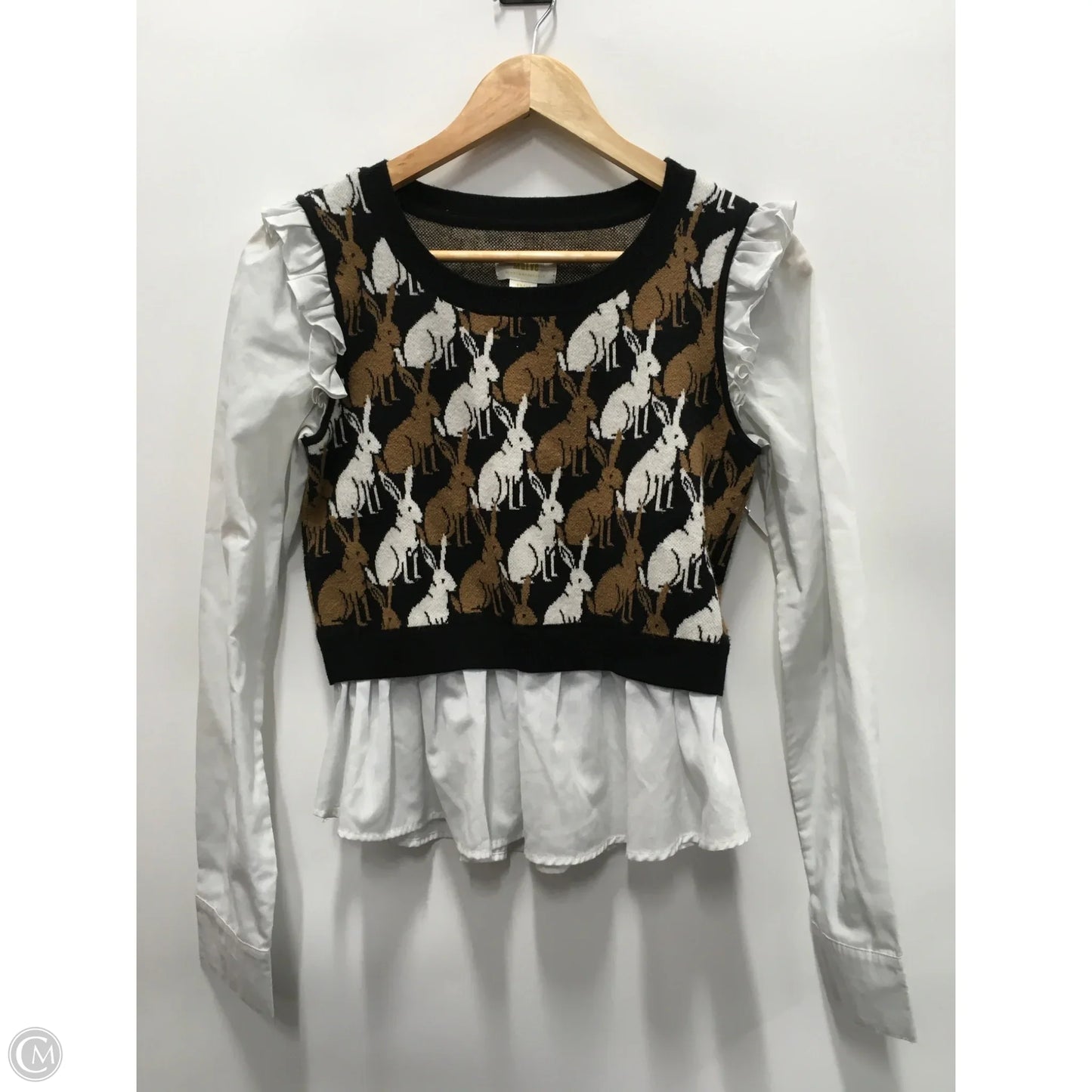 Top Long Sleeve By Maeve In Black & Brown, Size: S