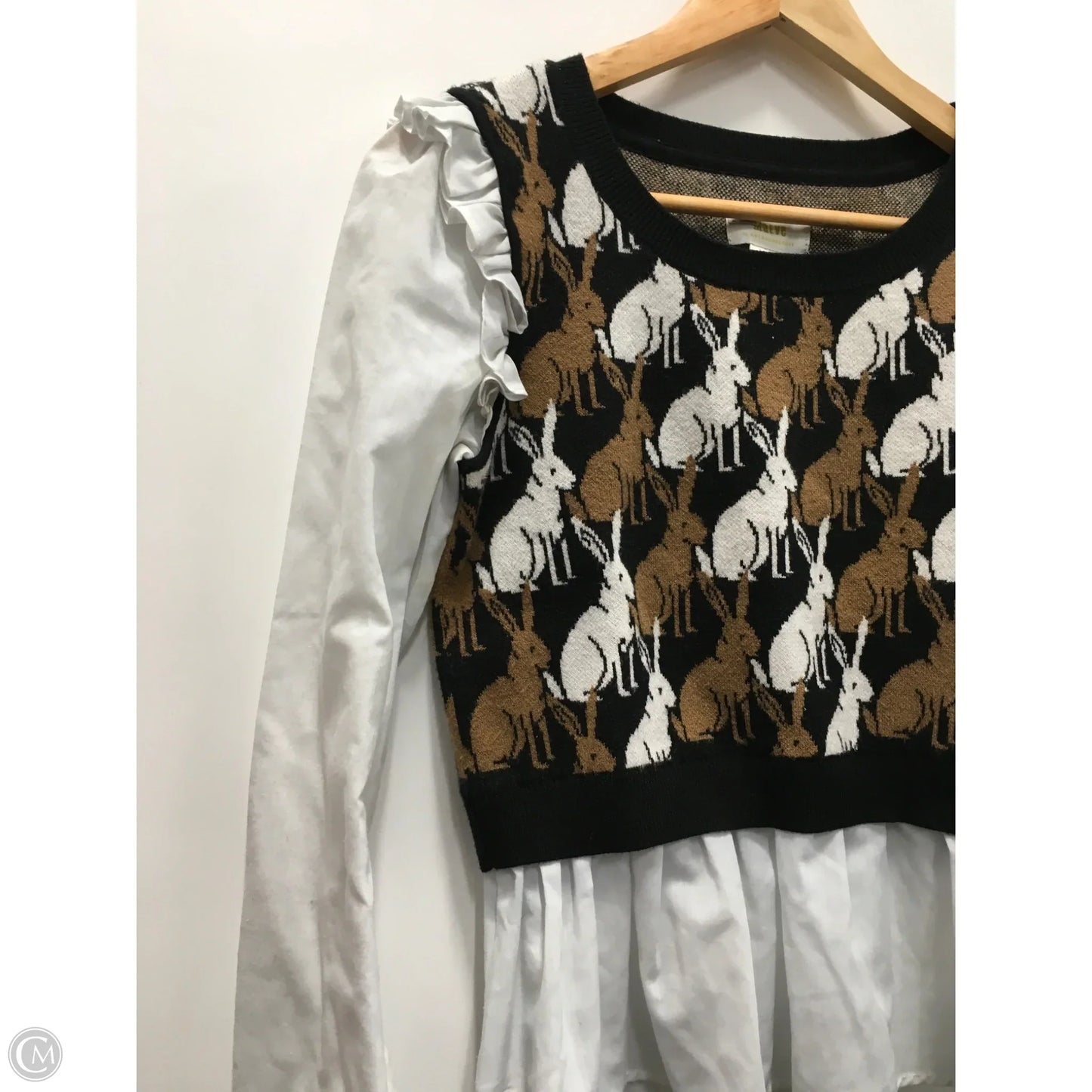 Top Long Sleeve By Maeve In Black & Brown, Size: S