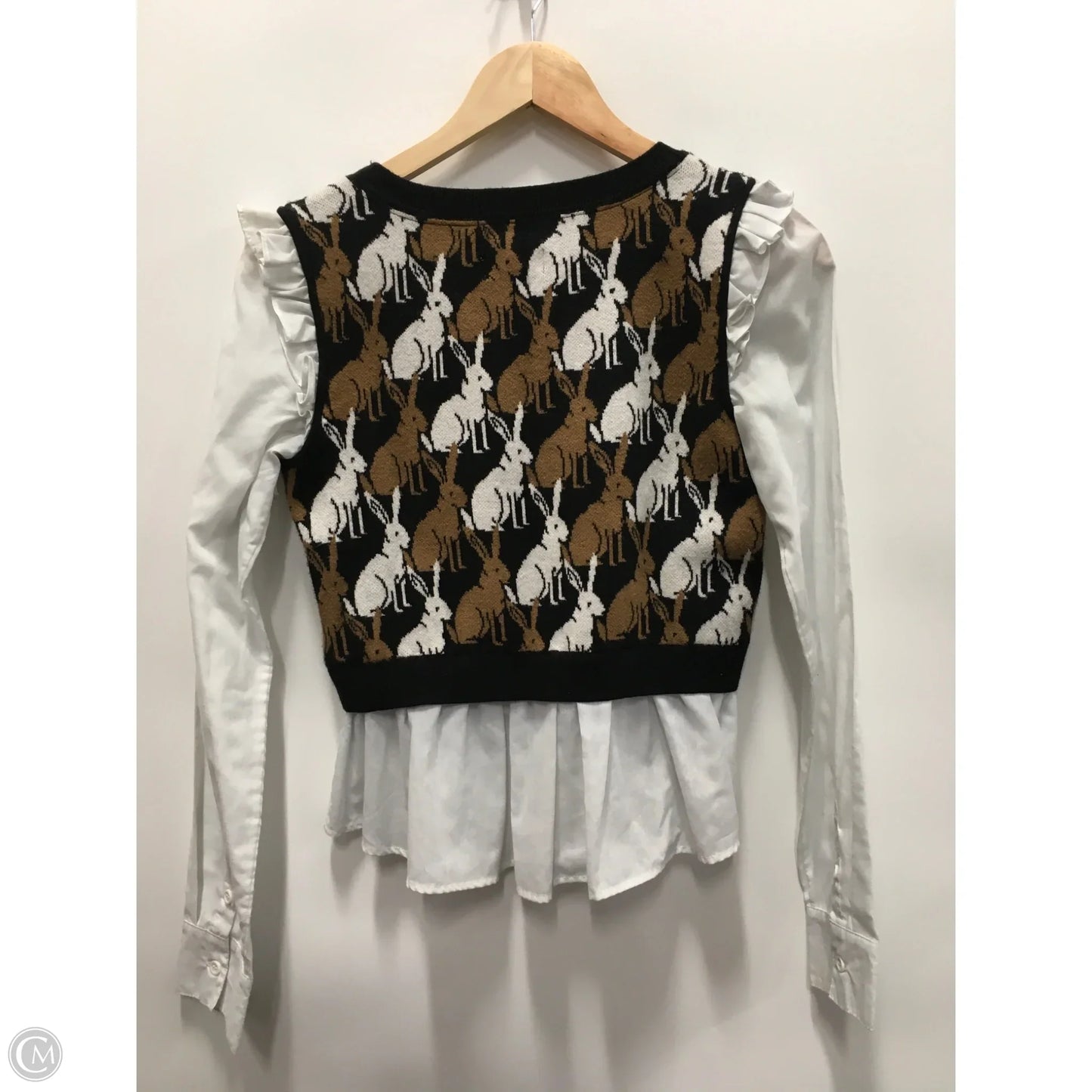 Top Long Sleeve By Maeve In Black & Brown, Size: S