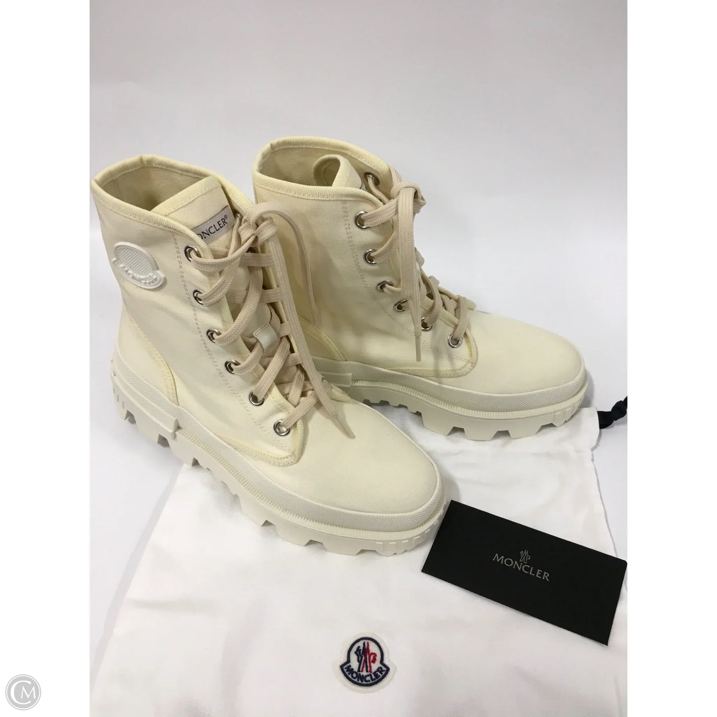Boots Luxury Designer By Moncler In Cream, Size: 8