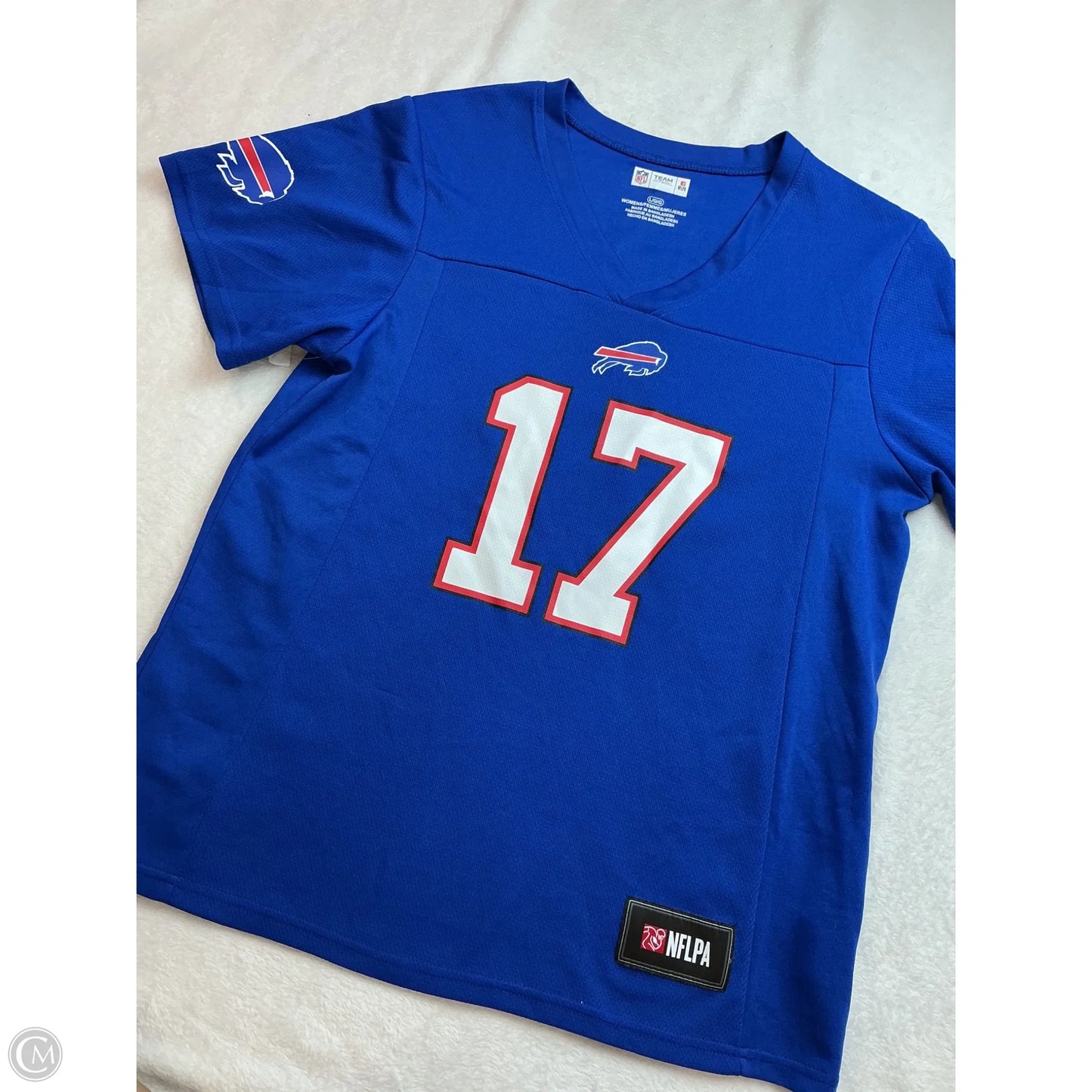 Athletic Top Short Sleeve By Nfl In Blue Red & White, Size: L