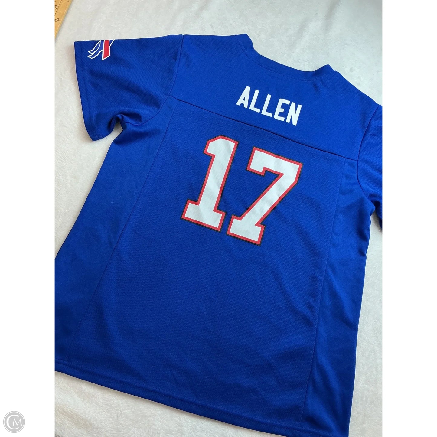 Athletic Top Short Sleeve By Nfl In Blue Red & White, Size: L
