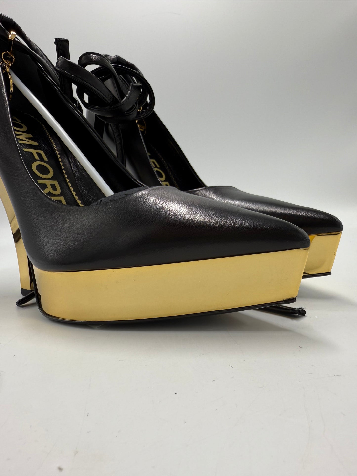 Tom Ford Lux Nappa Tie Luxury Designer Heels, Size: 7.5