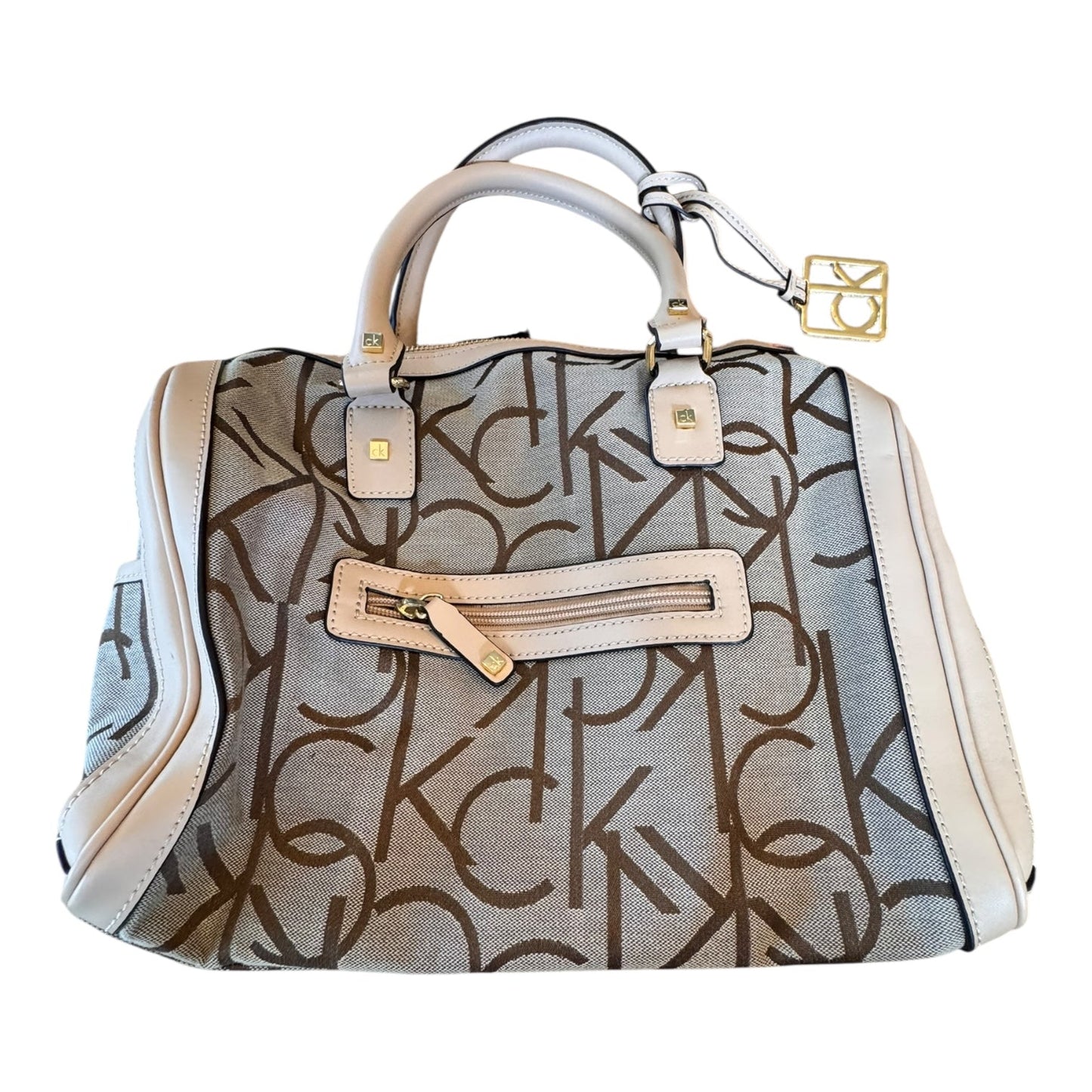 Handbag By Calvin Klein In Brown & Cream, Size:Medium