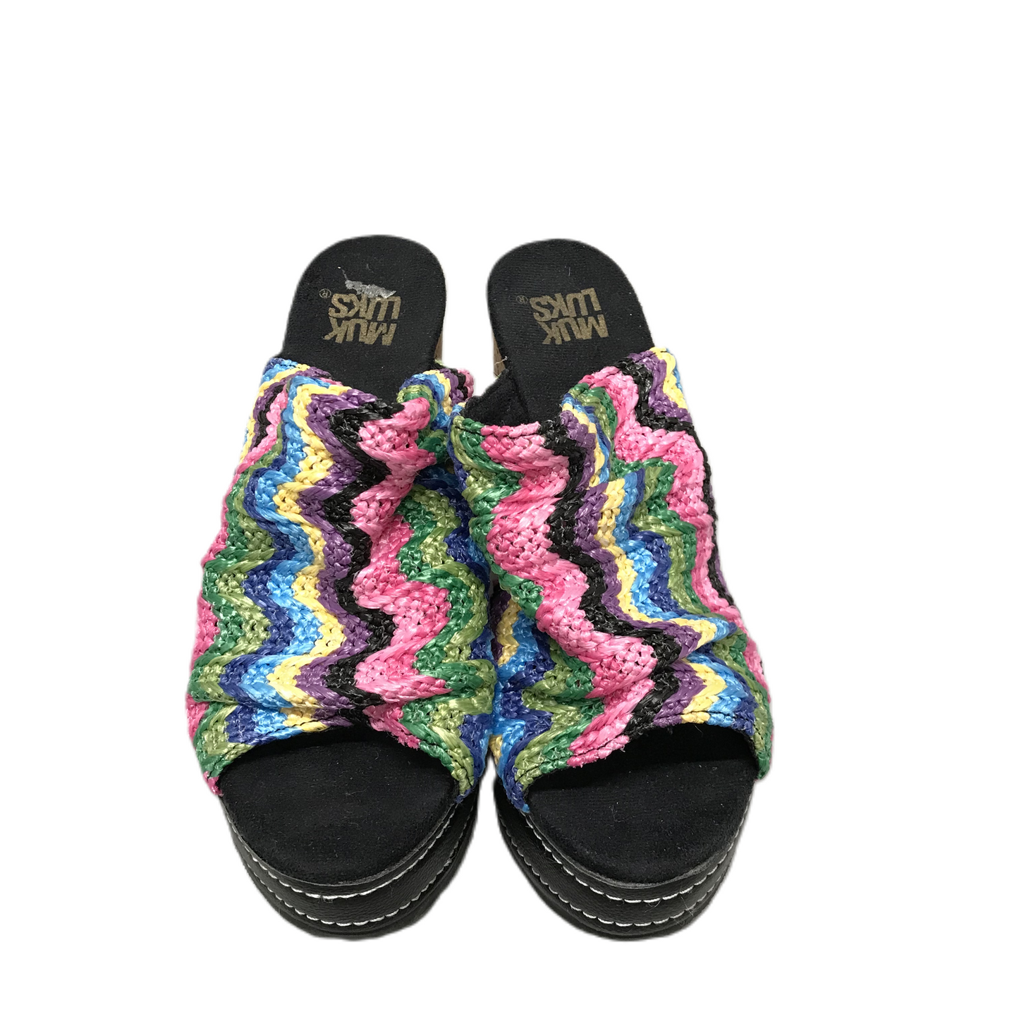 Multi-colored Sandals Heels Wedge By Muk Luks, Size: 8
