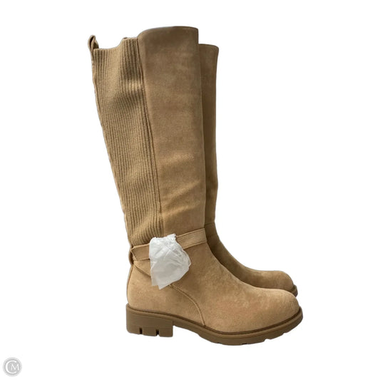 Boots Knee Flats  In Tan, Size: 9