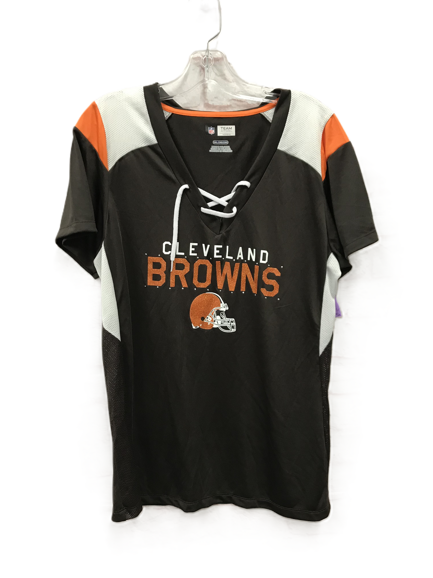 Brown Athletic Top Short Sleeve By Nfl, Size: 2x