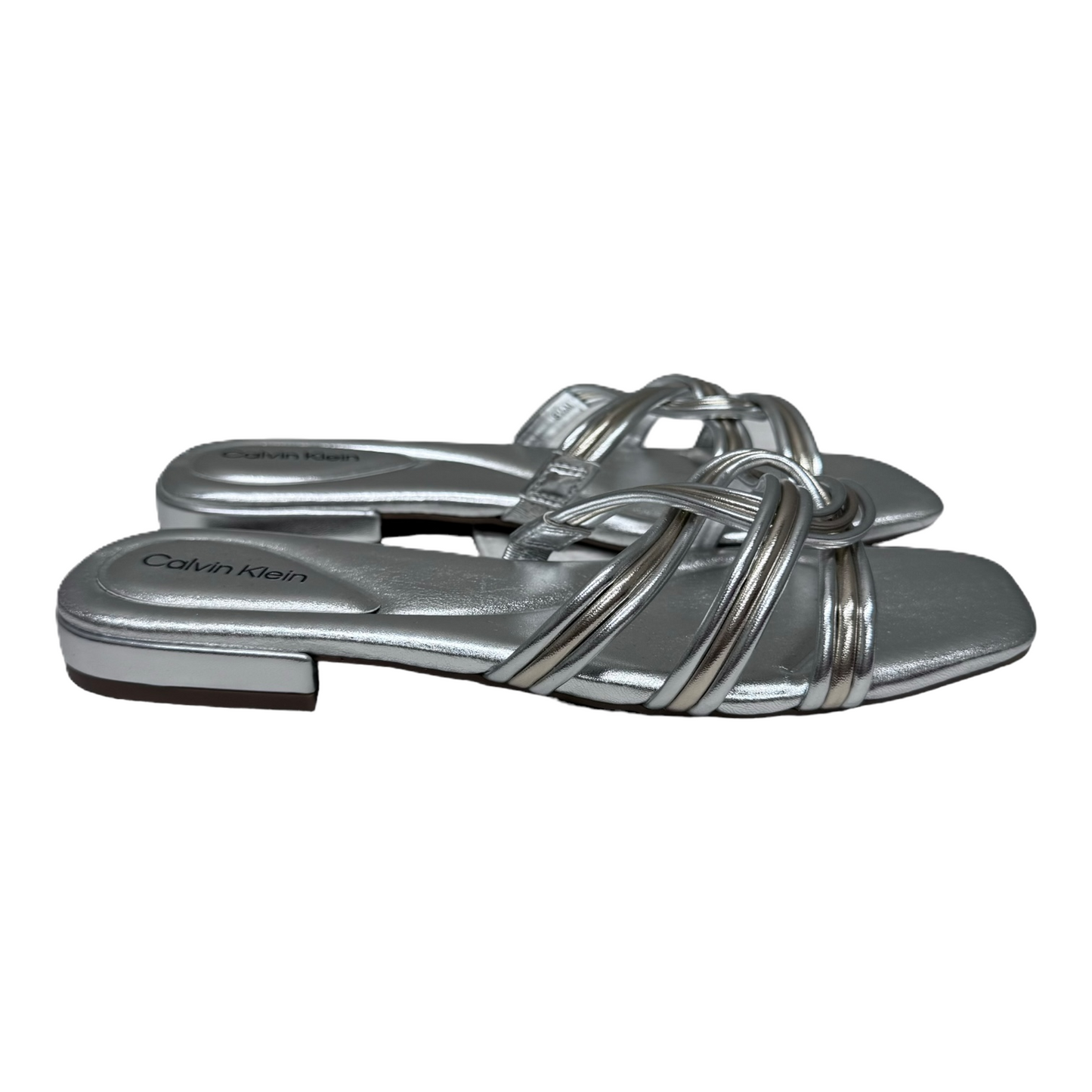 Silver Sandals Flats By Calvin Klein, Size: 8.5