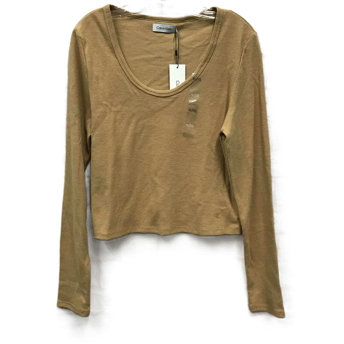 Top Long Sleeve By Calvin Klein In Brown, Size: Xl