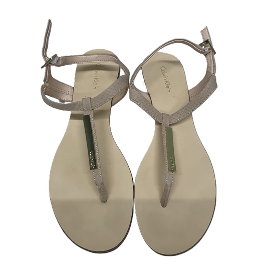 Tan Sandals Flats By Calvin Klein, Size: 8