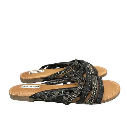Black Sandals Flats By hot rated, Size: 6