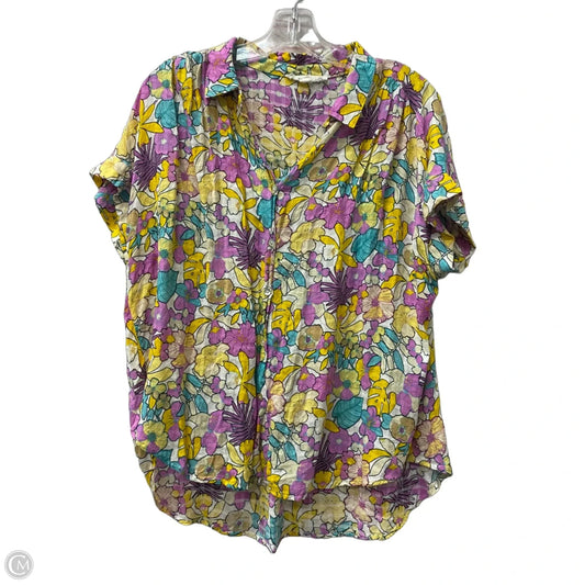 Top Short Sleeve By Jane And Delancey In Purple & Yellow, Size: Xl