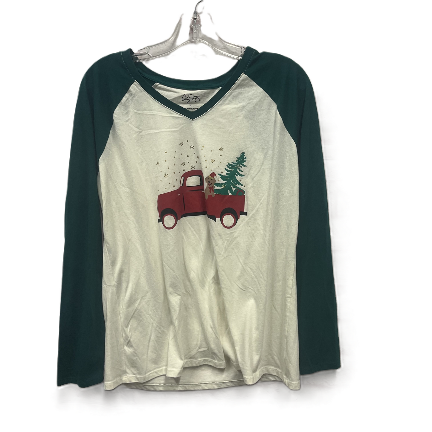 Top Long Sleeve By City Streets In Cream & Green, Size: L