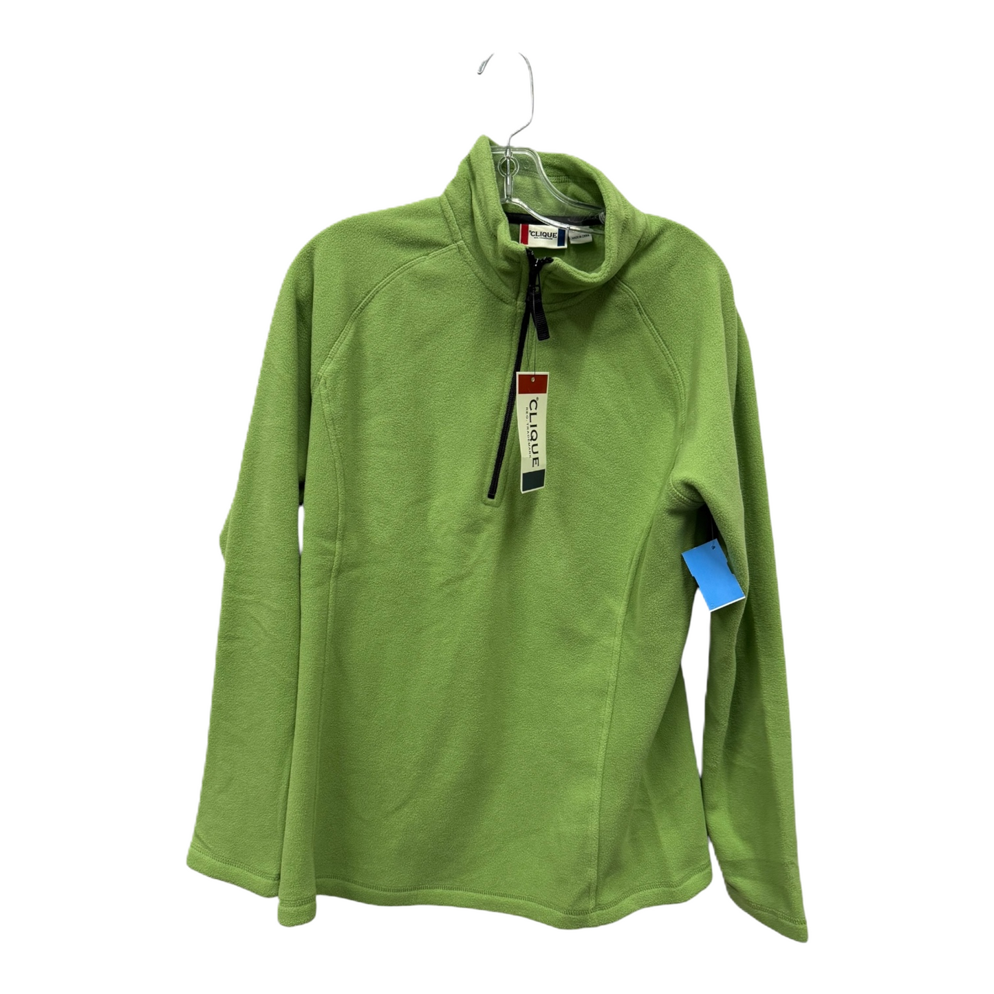 Athletic Top Long Sleeve Collar  In Green, Size: L