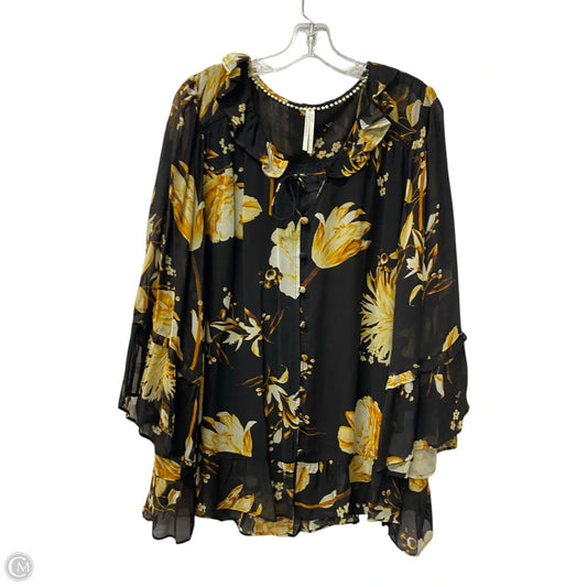 Top Long Sleeve By Anthropologie In Black & Yellow, Size: Xl