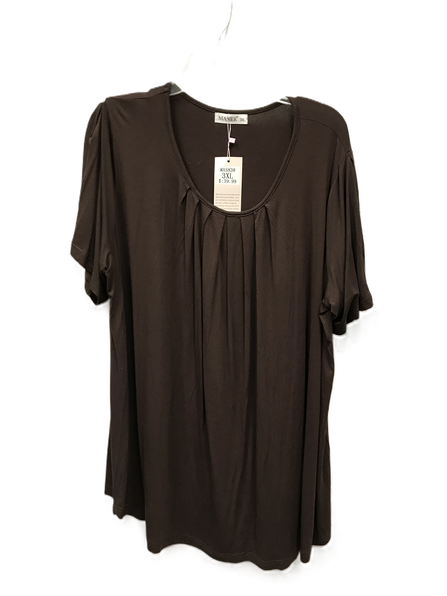 Brown Top Short Sleeve By maner, Size: 3x