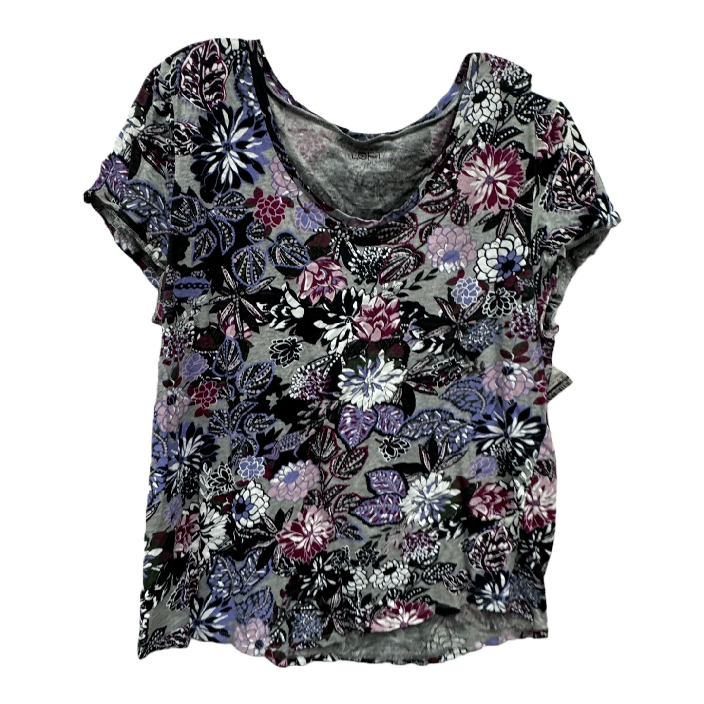 Grey & Purple Top Short Sleeve By Loft, Size: L