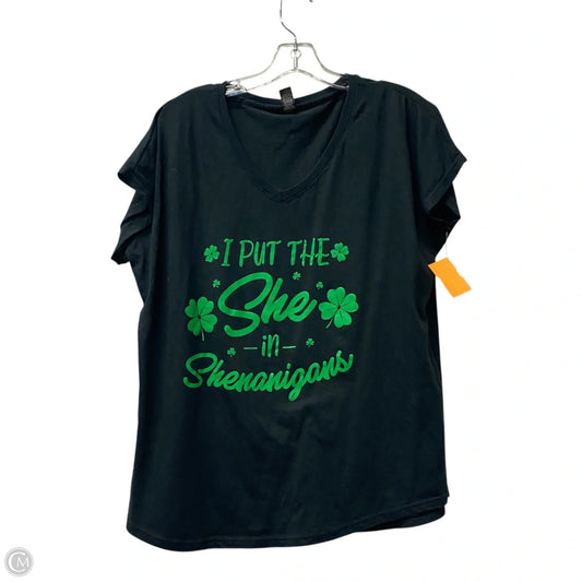 Top Short Sleeve Basic By Anvil In Black & Green, Size: Xl