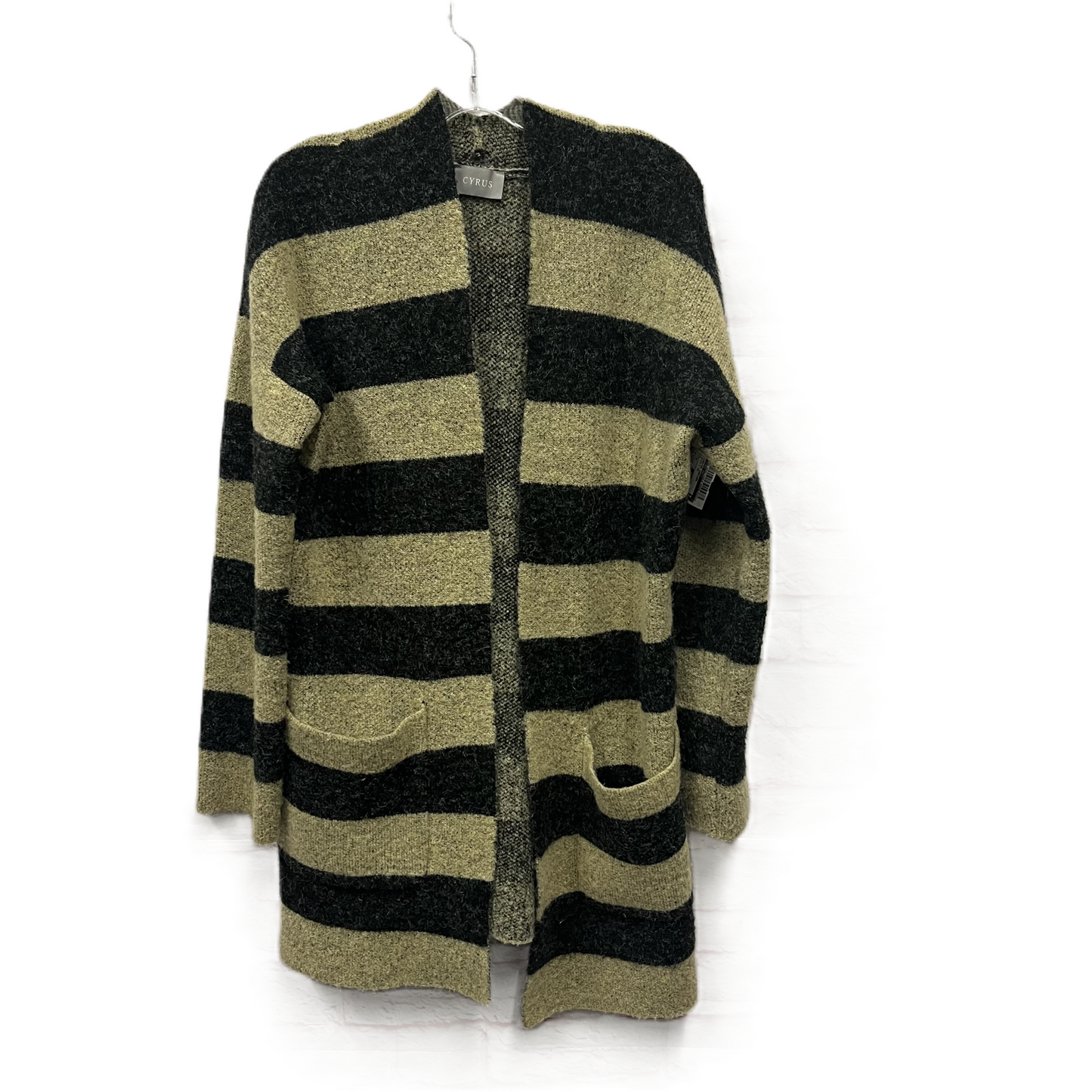 Sweater Cardigan By Cyrus Knits In Black & Tan, Size: M