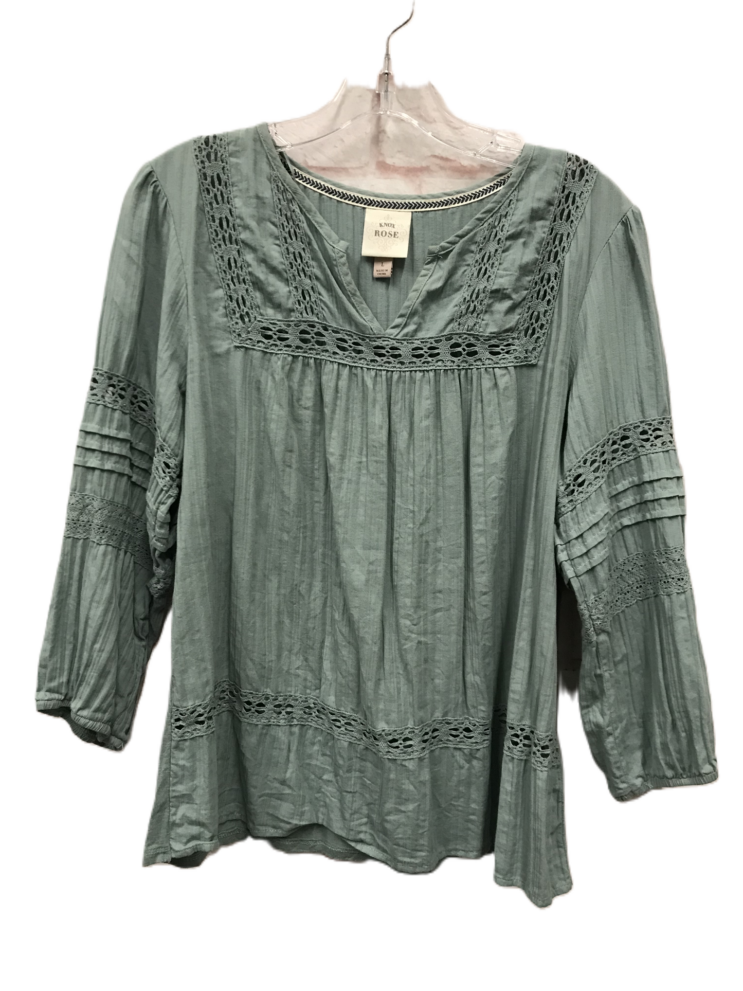 Green Top Long Sleeve By Knox Rose, Size: L