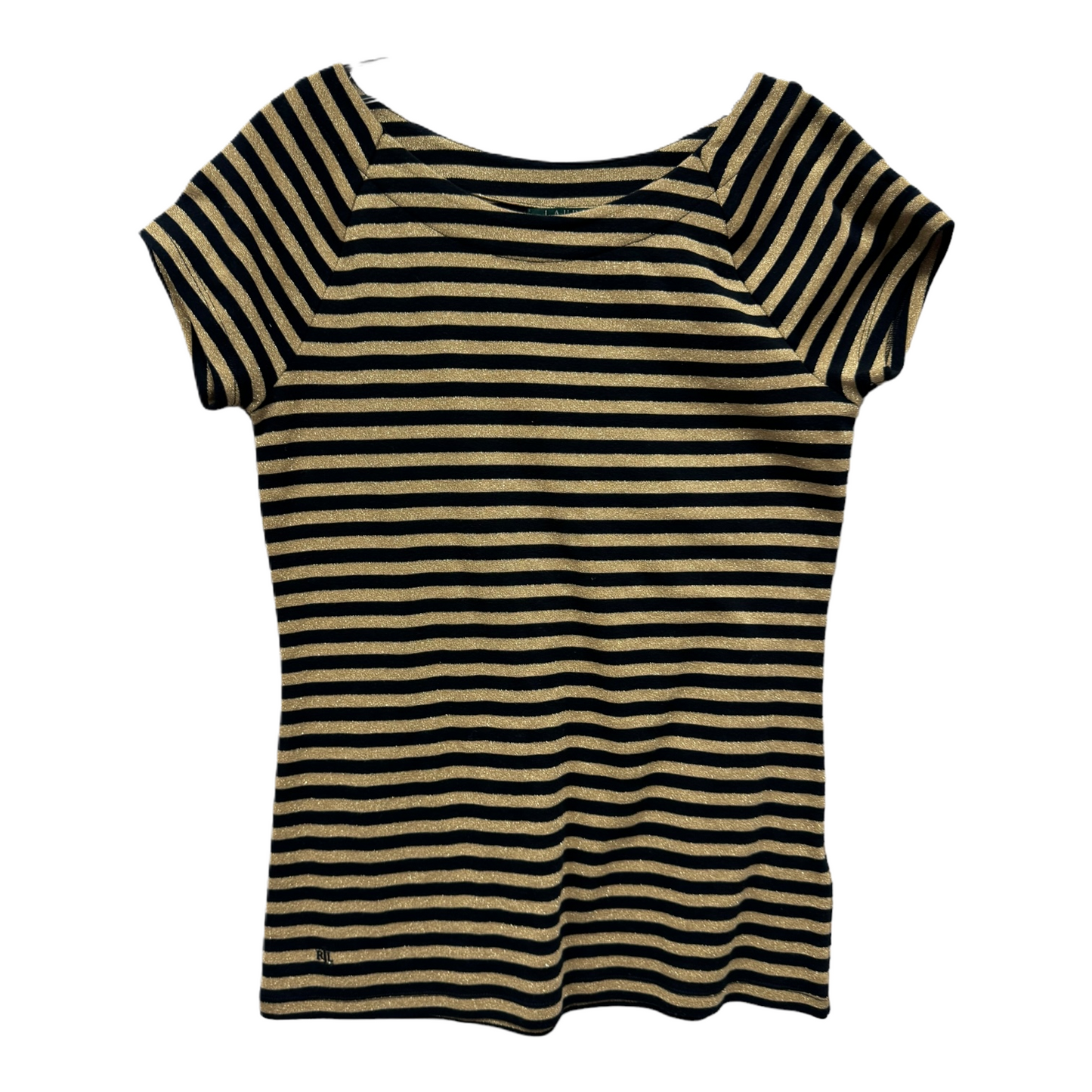 Black & Gold Top Short Sleeve By Lauren By Ralph Lauren, Size: L