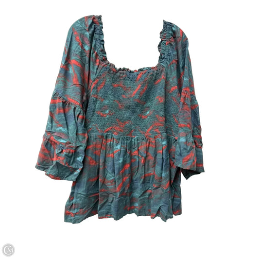 Top Long Sleeve By Terra & Sky In Green & Red, Size: 1x