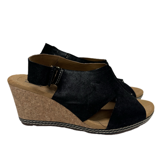 Black Sandals Heels Wedge By Clarks, Size: 8
