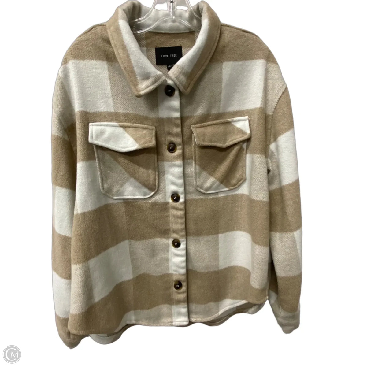 Jacket Shirt By Love Tree In Tan, Size: L