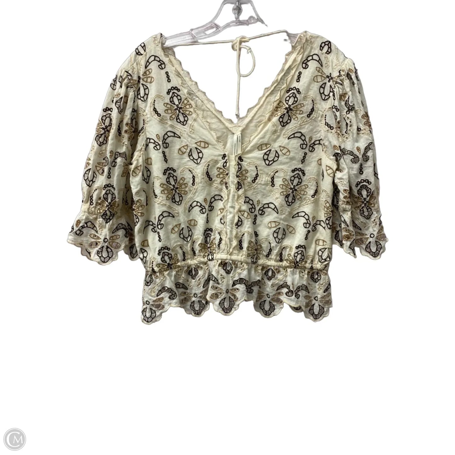 Top 3/4 Sleeve By Anthropologie In Cream, Size: M