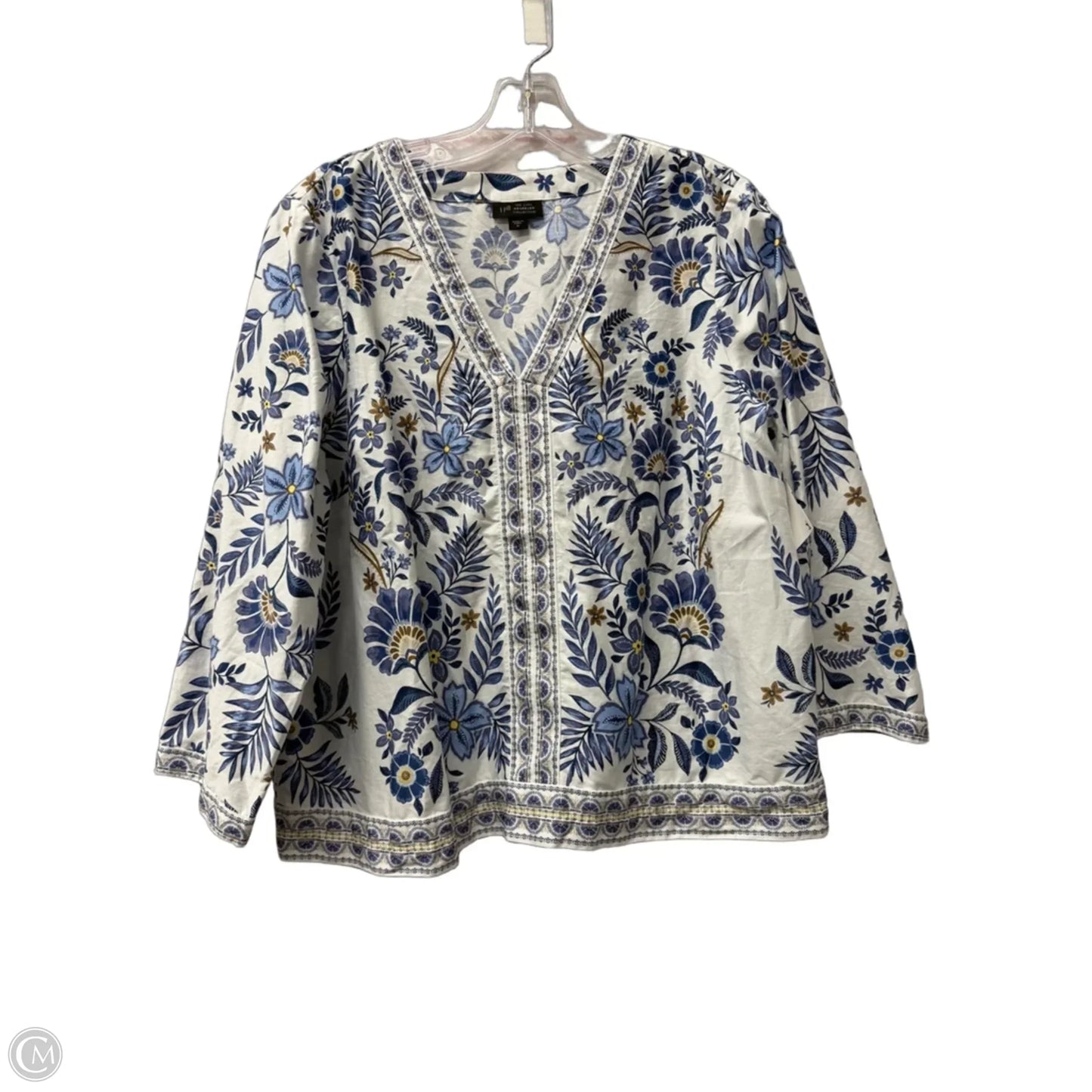Top 3/4 Sleeve By J. Jill In Blue & White, Size: M