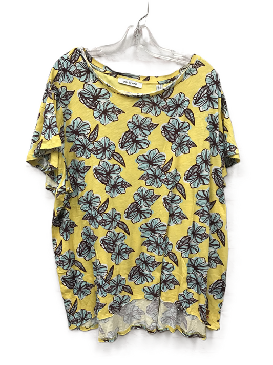 Yellow Top Short Sleeve Basic By Peace Love World, Size: 2x