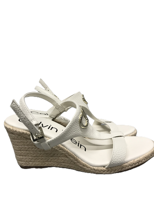 White Sandals Heels Wedge By Calvin Klein, Size: 8
