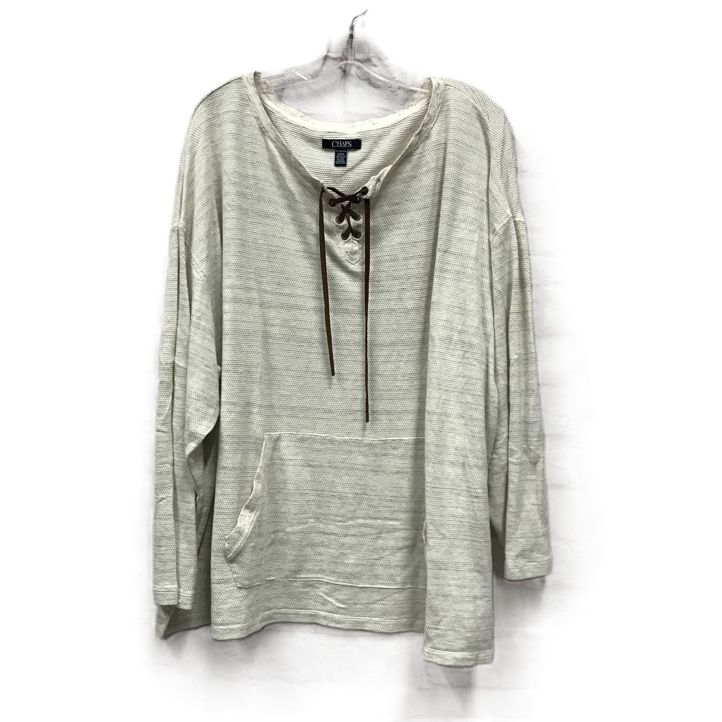Cream & Grey Top Long Sleeve By Chaps, Size: 3x