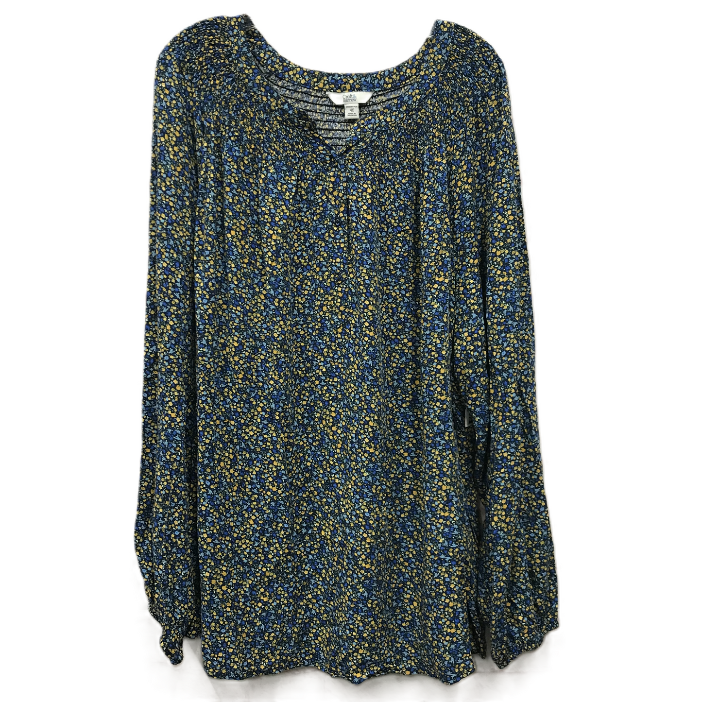 Blue & Yellow Top Long Sleeve By Croft And Barrow, Size: 4x