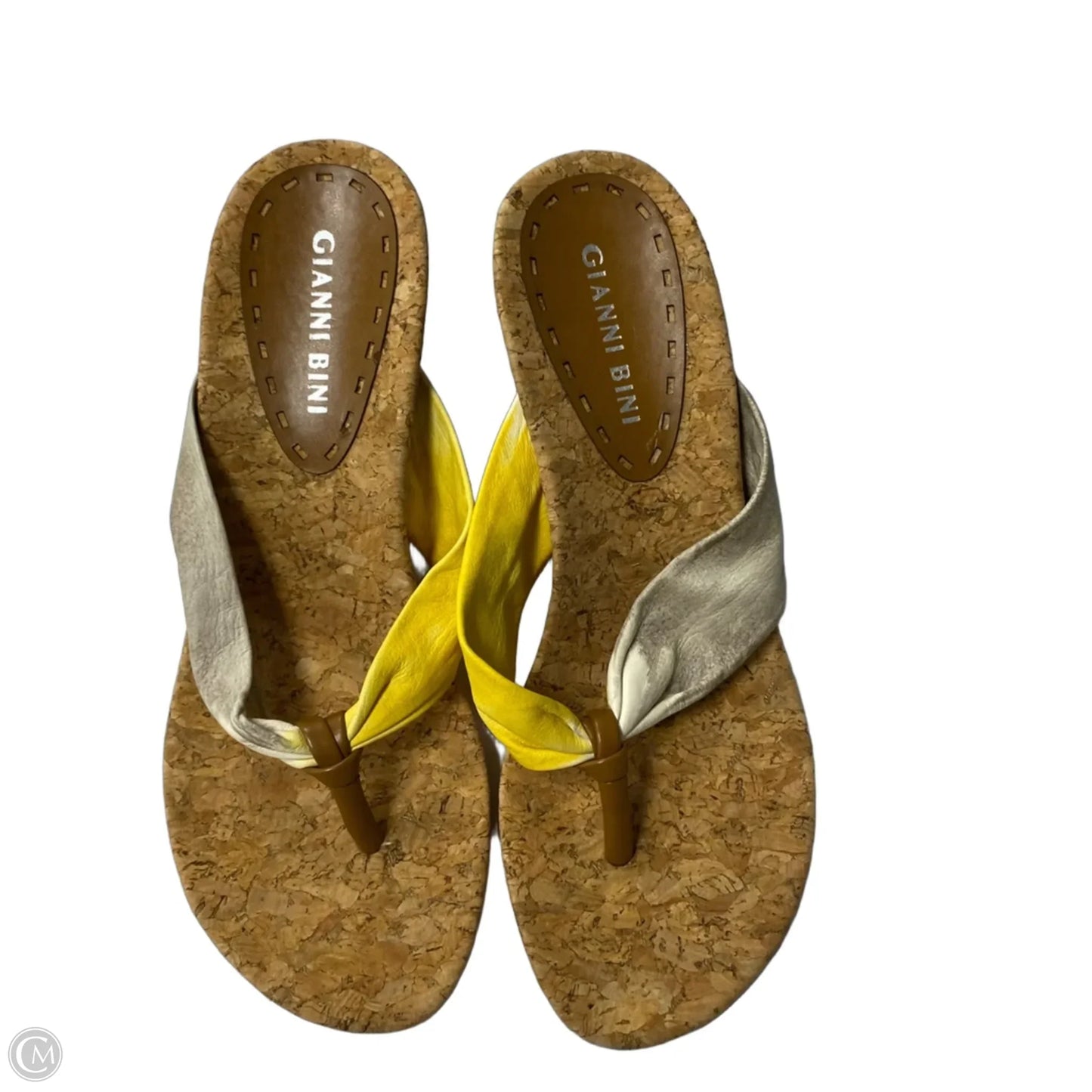 Sandals Heels Wedge By Gianni Bini In Grey & Yellow, Size: 7