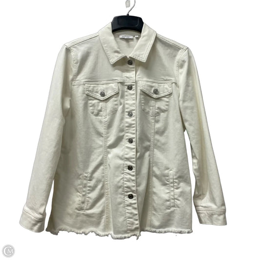 Jacket Denim By Chicos In Cream Denim, Size: L