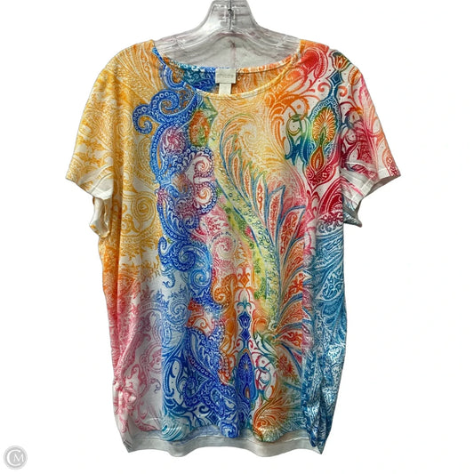 Top Short Sleeve By Chicos In Orange & Pink, Size: Xl