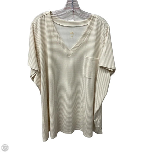 Top Short Sleeve By Belle By Kim Gravel In Tan & White, Size: 3x