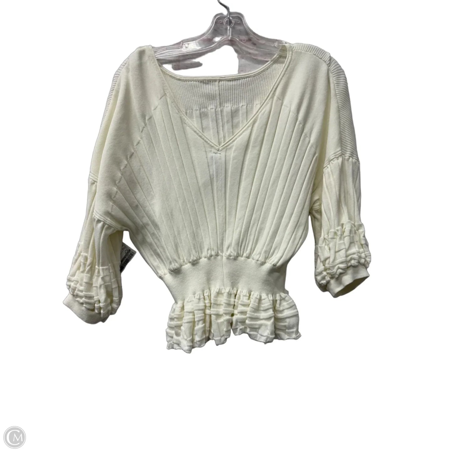 Top Short Sleeve By Anthropologie In Ivory, Size: S
