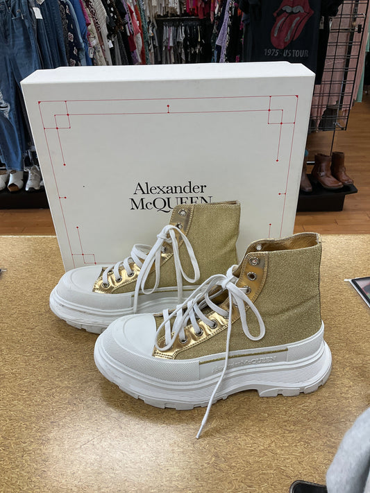 Gold Shoes Sneakers Alexander Mcqueen, Size 10