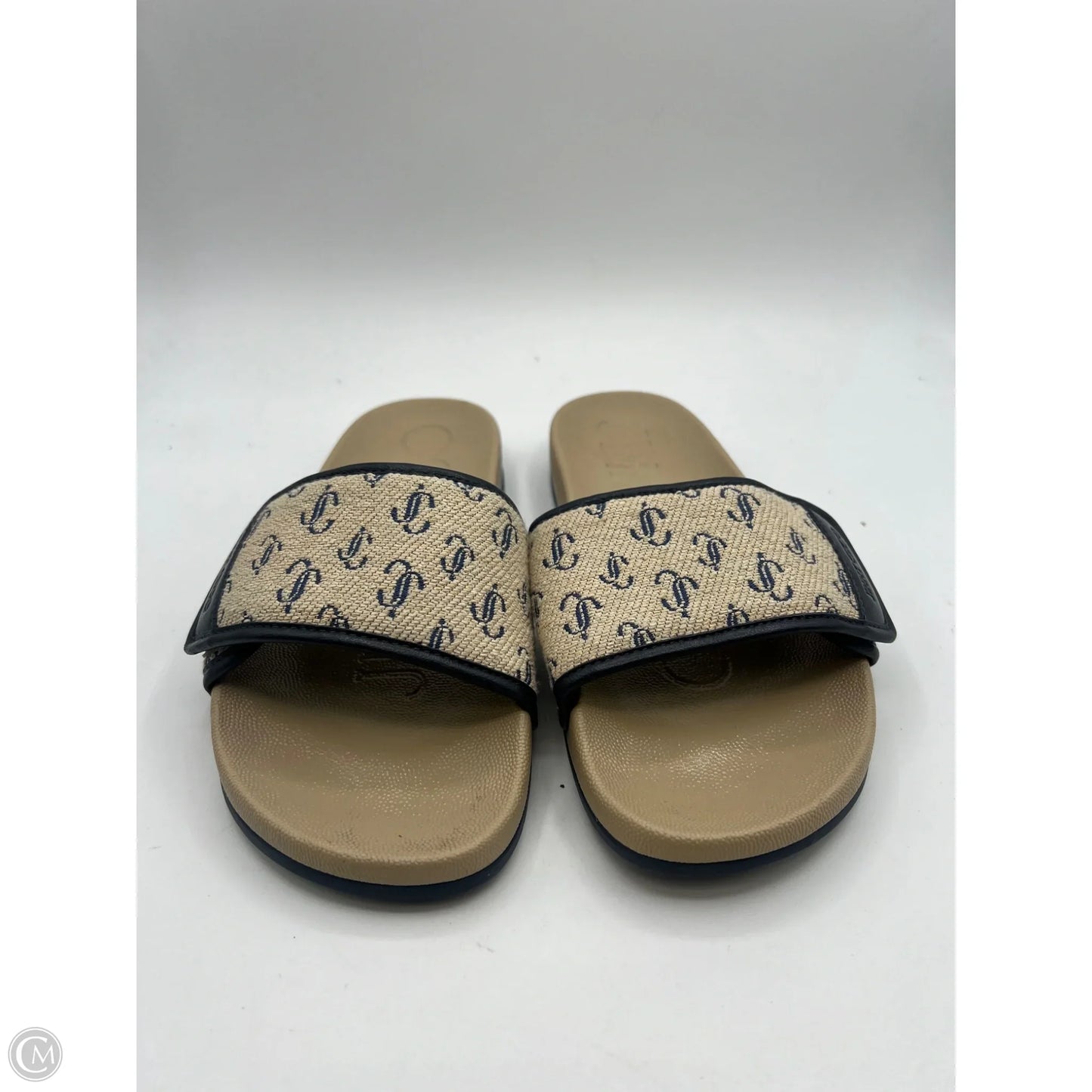 Sandals Luxury Designer By Jimmy Choo In Blue & Tan, Size: 6.5