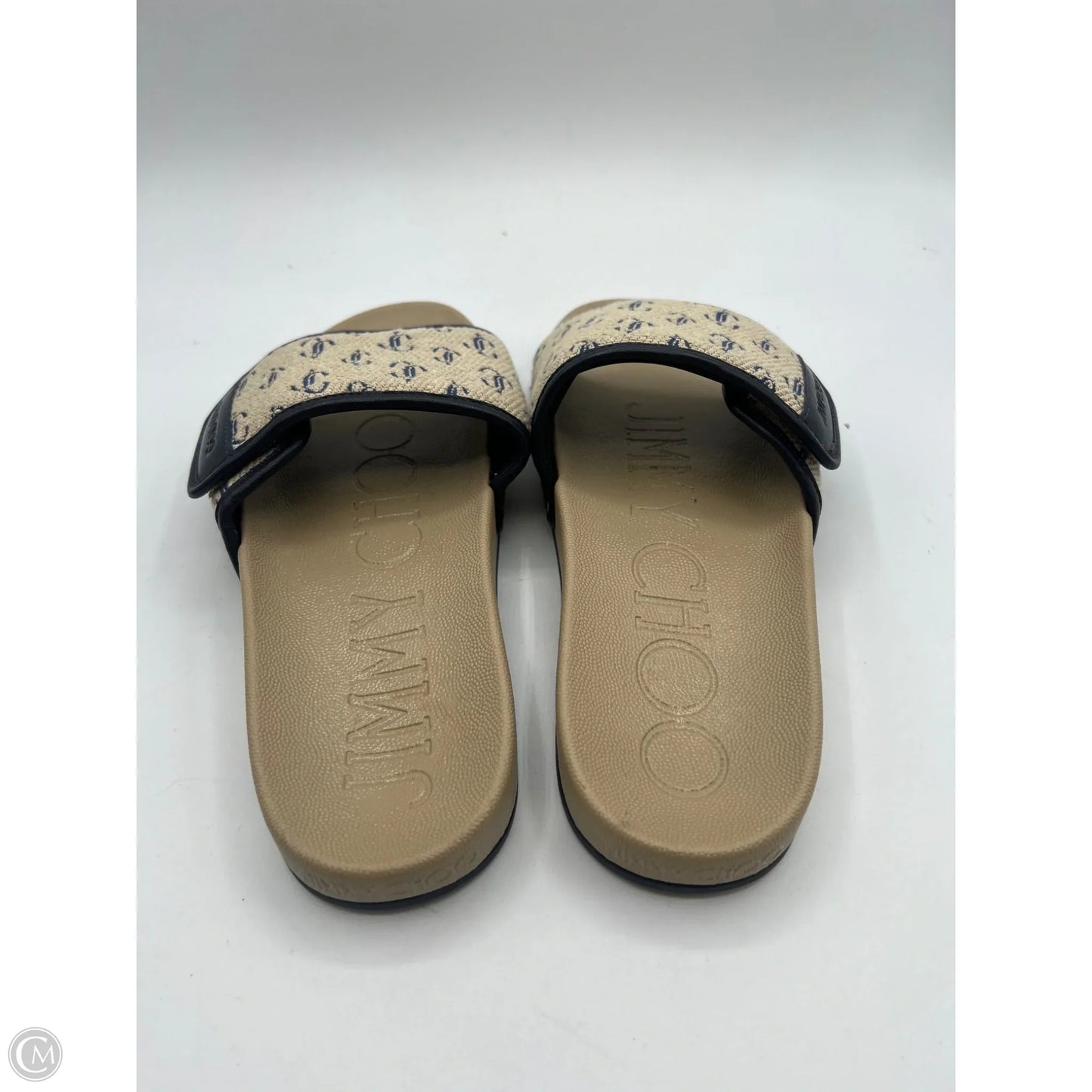 Sandals Luxury Designer By Jimmy Choo In Blue & Tan, Size: 6.5