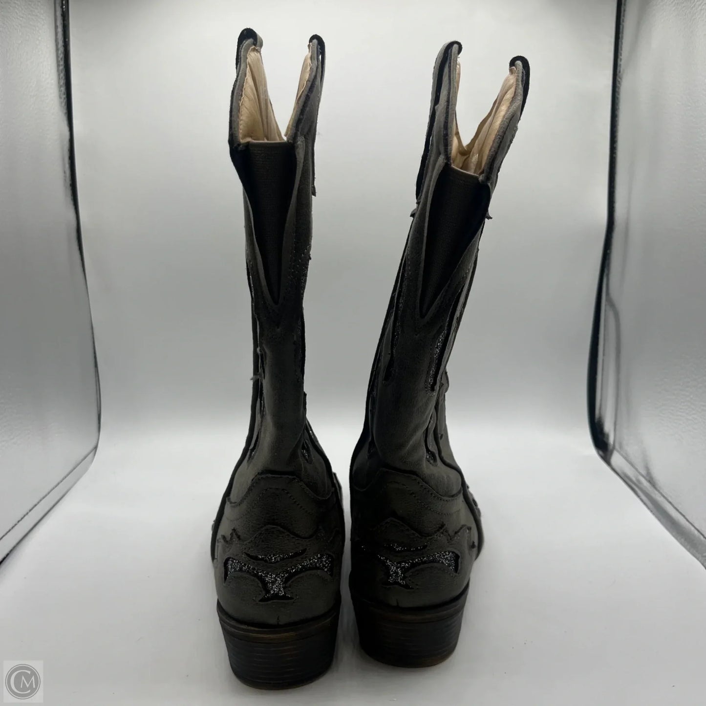 Boots Mid-calf Heels By Clothes Mentor In Silver, Size: 8.5