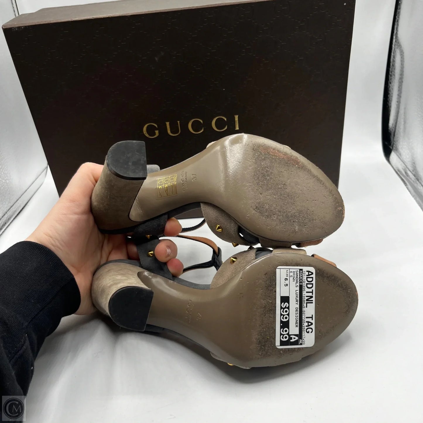 Sandals Luxury Designer By Gucci In Brown, Size: 6.5