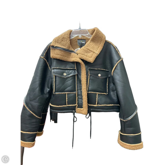 Jacket Leather By Fashion Nova In Black & Brown, Size: S