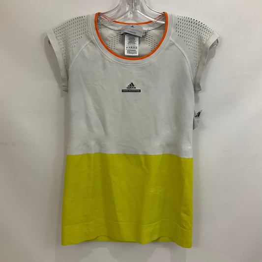 White & Yellow Athletic Top Short Sleeve Adidas, Size S