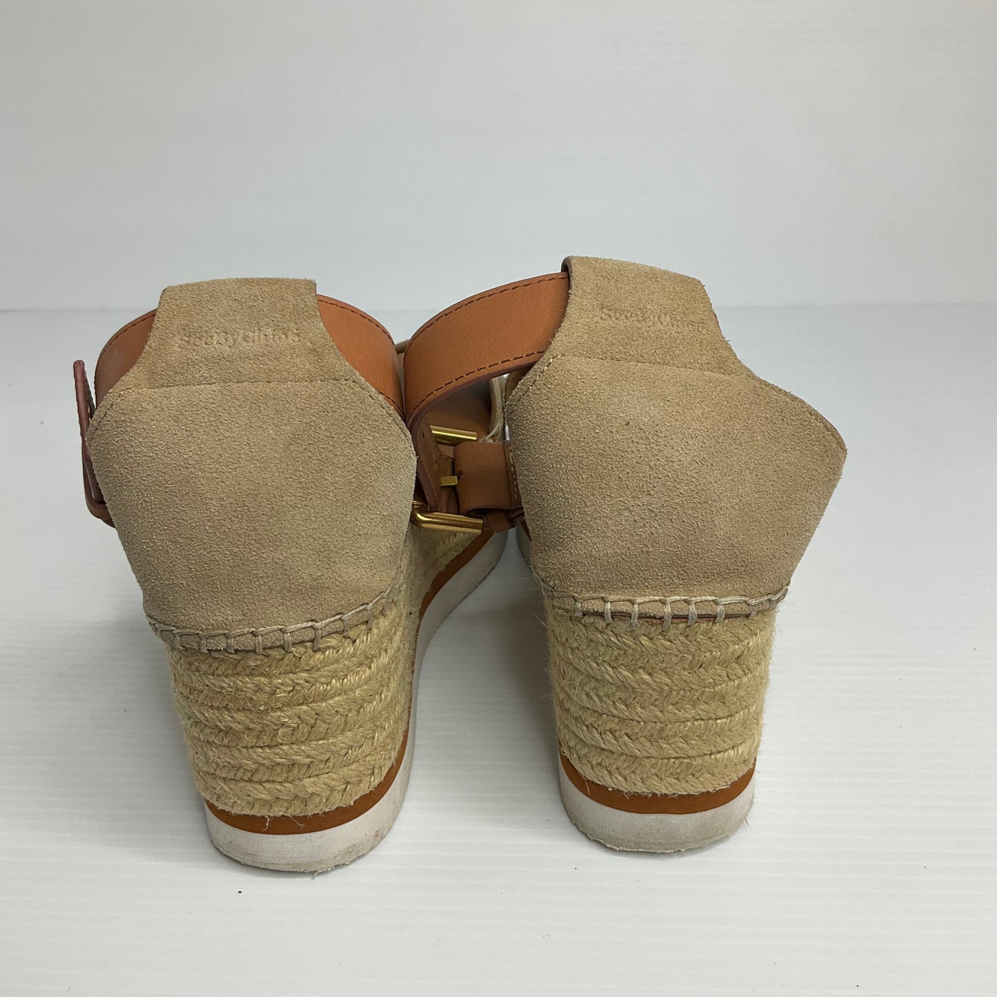 Brown Sandals Heels Wedge See By Chloe, Size 7.5