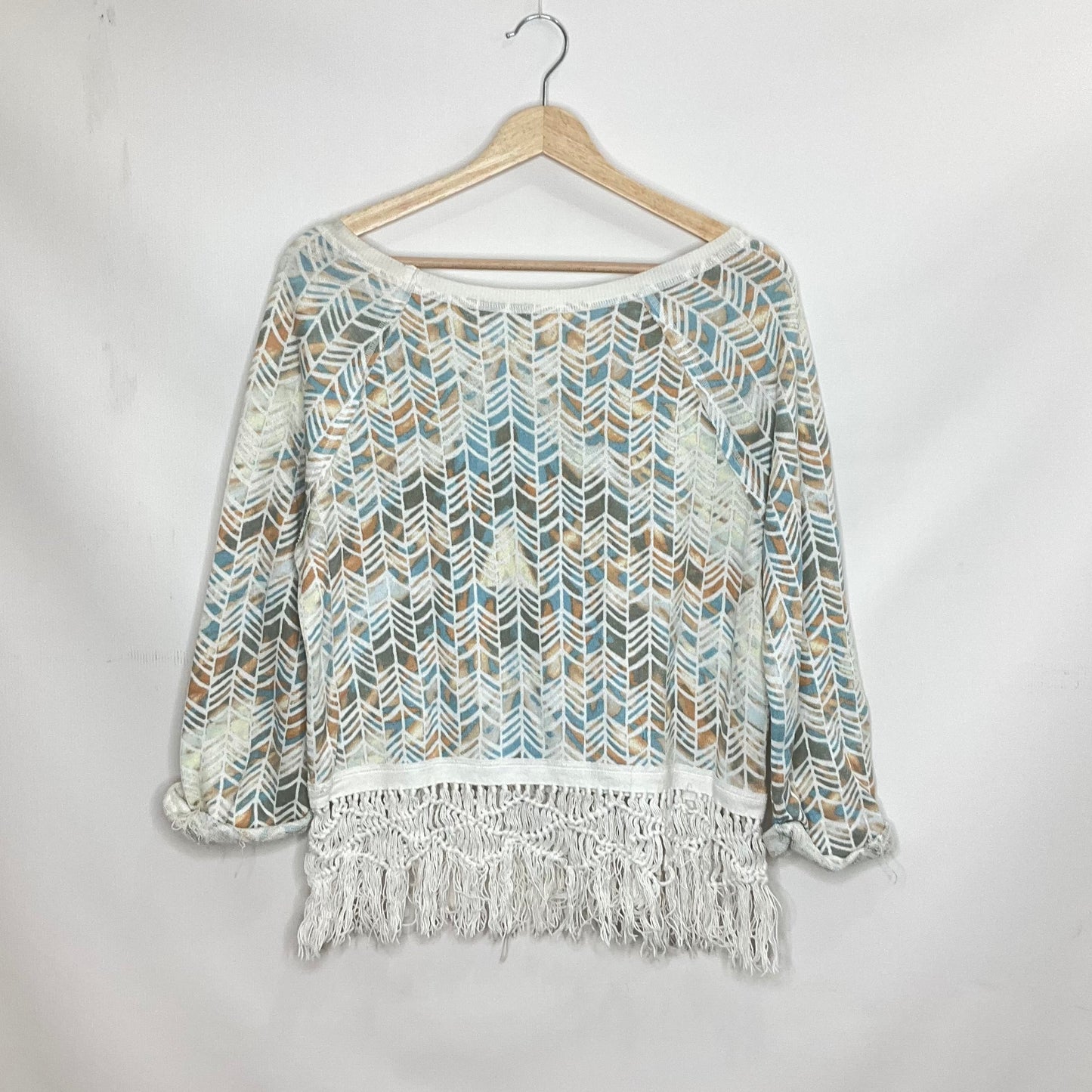 Blue & White Top Long Sleeve Free People, Size S